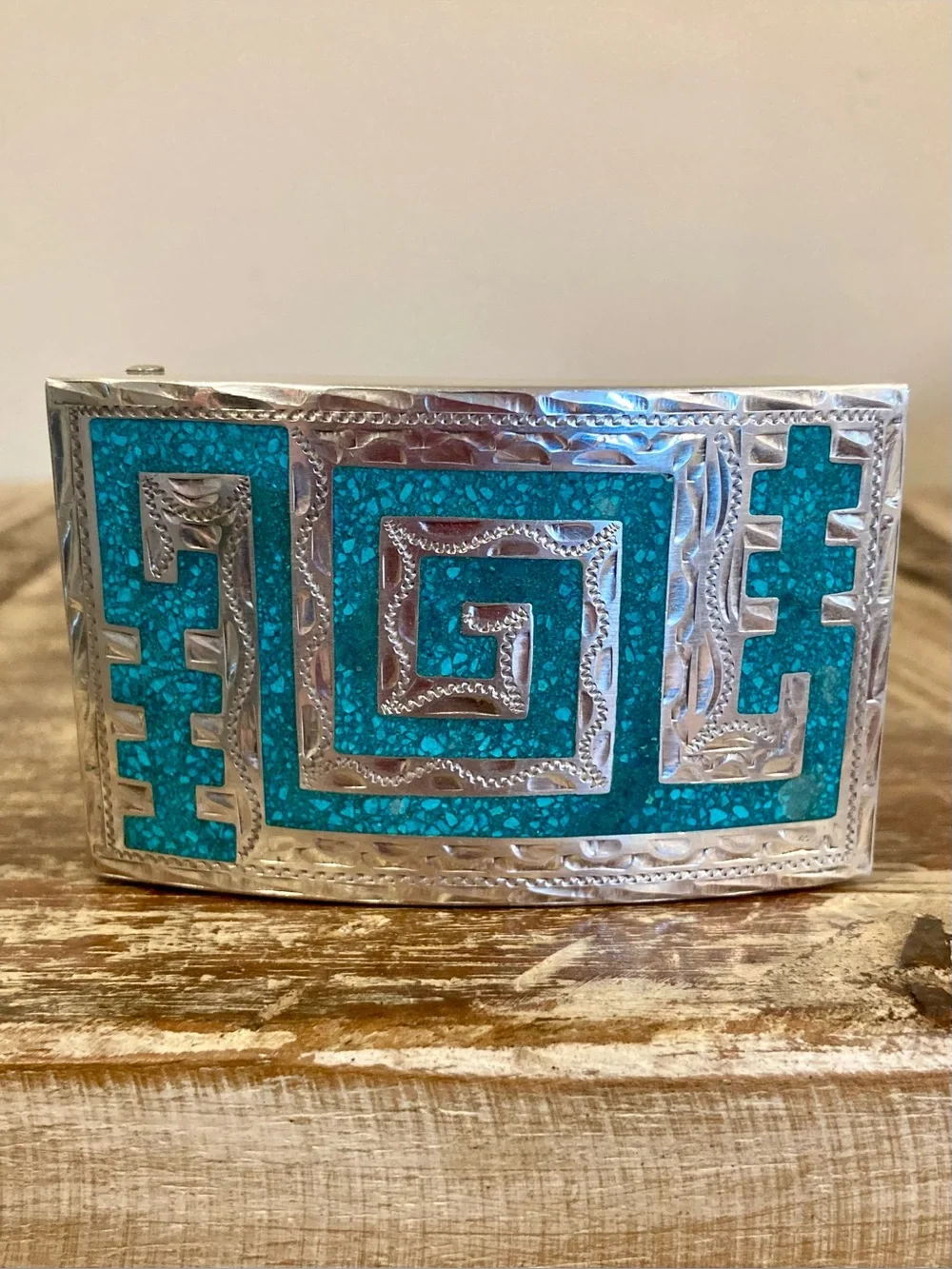 Men’s Sterling Silver Belt Buckle Plata De Jalisco VHLC 925 Blue Inlay